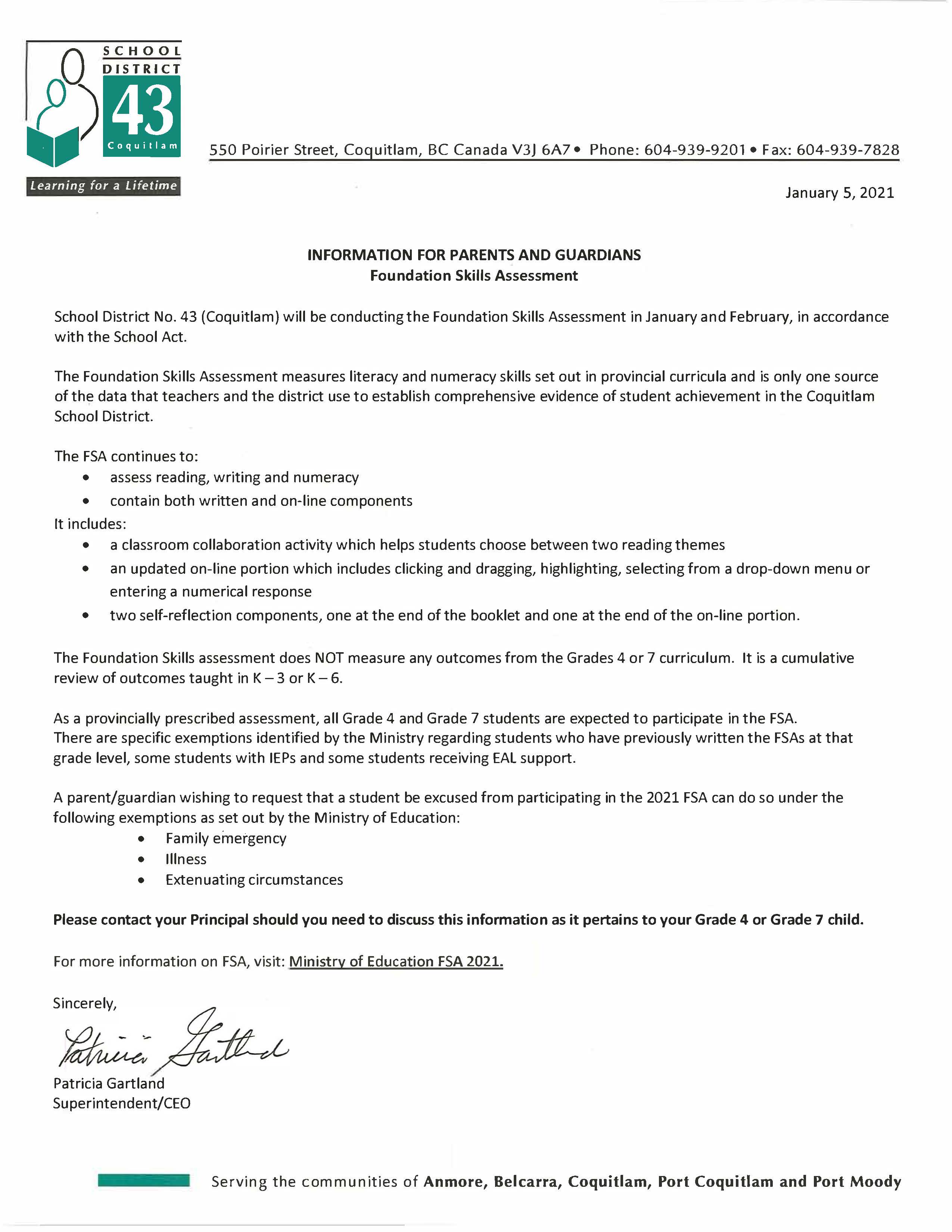 FSA Letter from Superintendent January 2021.jpg