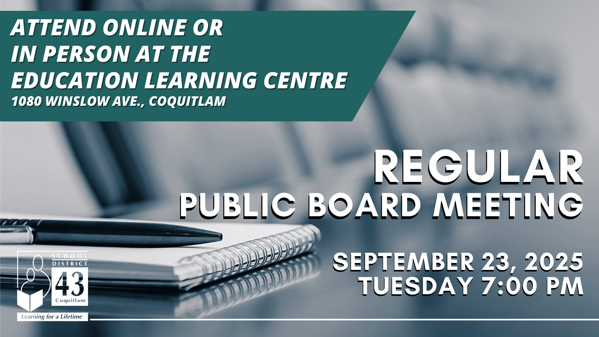 Attend the Regular Public Board Meeting on Tuesday, September 23rd at 7:00 pm