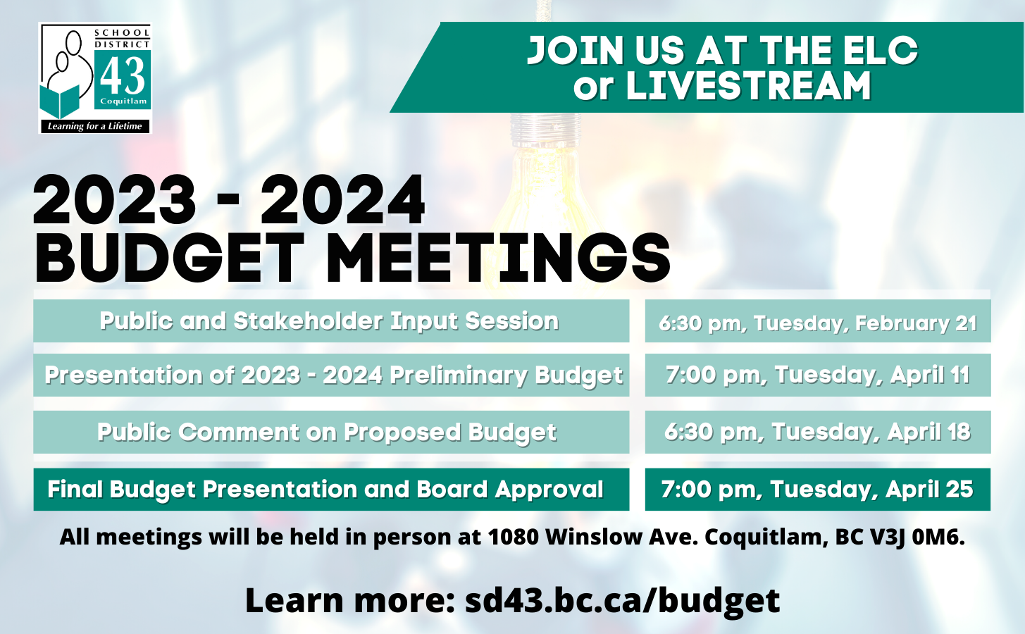 Attend our next budget meeting on April 11 at 7 pm
