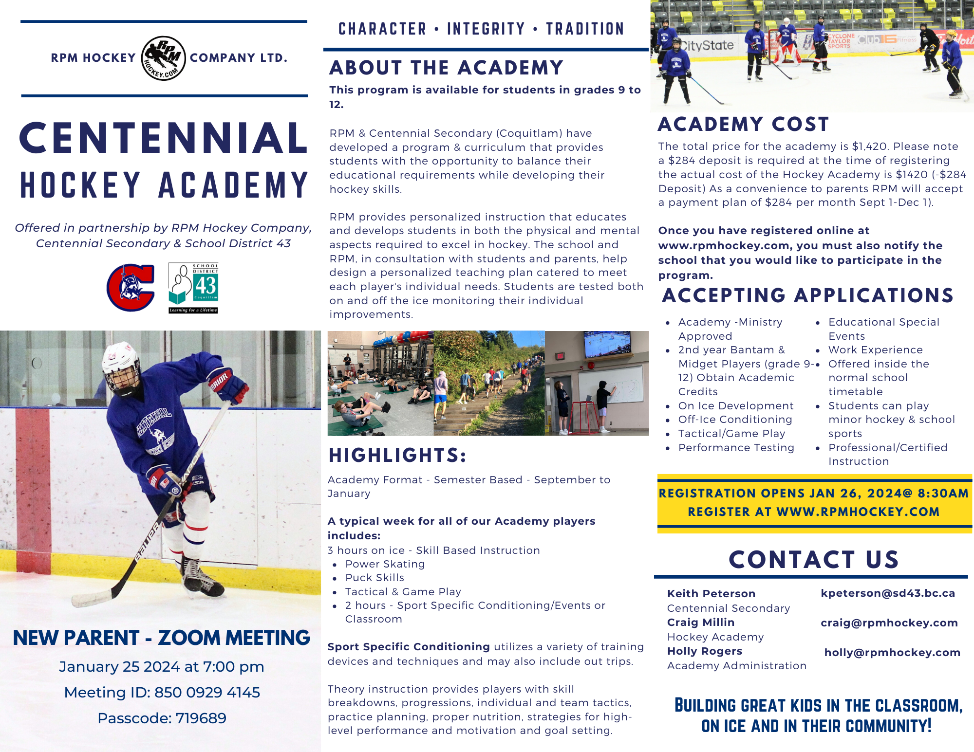 Centennial Hockey Academy - Grades 9-12 - January 25, 2024 @ 7pm