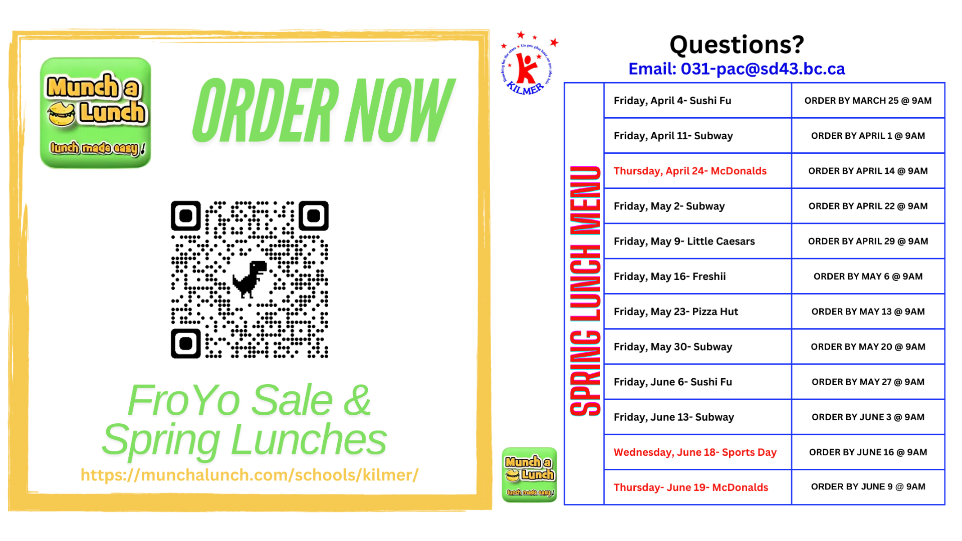 ORDER SPRING HOT LUNCHES NOW