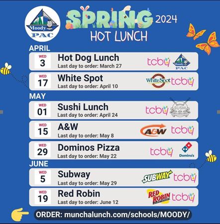 Spring Hot Lunch Schedule